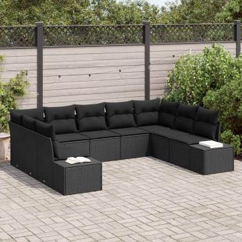 ARDEBO.de - 9-teiliges Garten Sofa Set mit Kissen Schwarz Poly Rattan