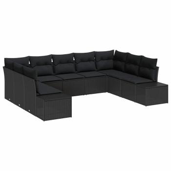 9-teiliges Garten Sofa Set mit Kissen Schwarz Poly Rattan