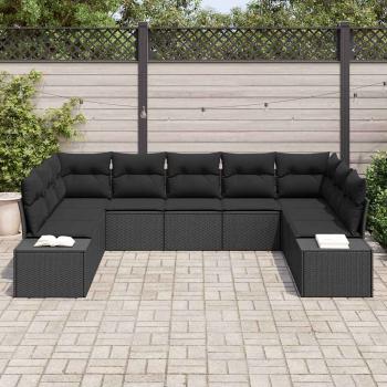 9-teiliges Garten Sofa Set mit Kissen Schwarz Poly Rattan