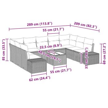 9 teiliges Garten Sofa Set mit Kissen Braunes Poly Rattan