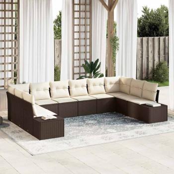 ARDEBO.de - 10-teiliges Garten Sofa Set mit Kissen Braun Poly Rattan