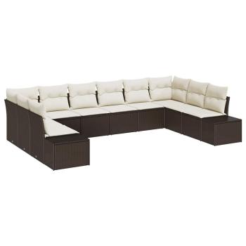 10-teiliges Garten Sofa Set mit Kissen Braun Poly Rattan
