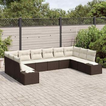 10-teiliges Garten Sofa Set mit Kissen Braun Poly Rattan