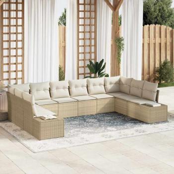 ARDEBO.de - 10-teiliges Garten Sofa Set mit Kissen Beige Poly Rattan