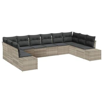 10-teiliges Garten Sofa Set mit Kissen Hellgrau Poly Rattan