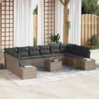 ARDEBO.de - 10-teiliges Garten Sofa Set mit Kissen Schwarzes Poly Rattan
