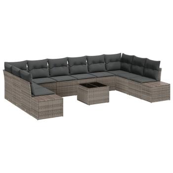 10-teiliges Garten Sofa Set mit Kissen Schwarzes Poly Rattan