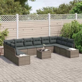 10-teiliges Garten Sofa Set mit Kissen Schwarzes Poly Rattan