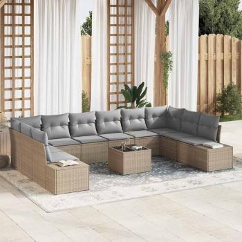 ARDEBO.de - 11-teiliges Garten Sofa Set mit Kissen Schwarz Poly Rattan