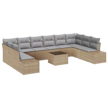 11-teiliges Garten Sofa Set mit Kissen Schwarz Poly Rattan