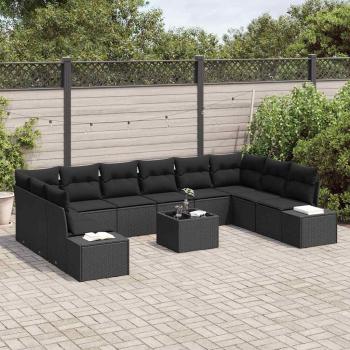 11-teiliges Garten Sofa Set mit Kissen Beige Poly Rattan