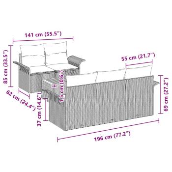 6-teiliges Garten Sofa Set mit Kissen Schwarz Poly Rattan Akazie