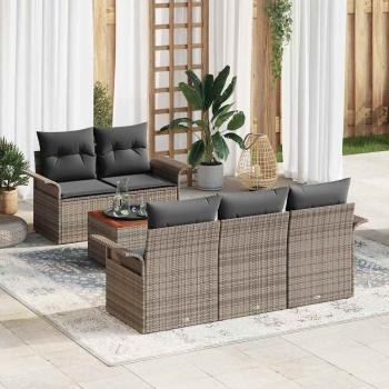 ARDEBO.de - 6-teiliges Garten Sofa Set mit Kissen Grau Poly Rattan Akazie