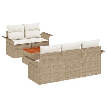 6-teiliges Garten-Sofa-Set mit Kissen Beige Poly Rattan Akazie