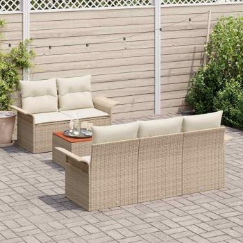 6-teiliges Garten-Sofa-Set mit Kissen Beige Poly Rattan Akazie