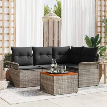 ARDEBO.de - 5-teiliges Garten Sofa Set mit Kissen Grau Poly Rattan Akazie