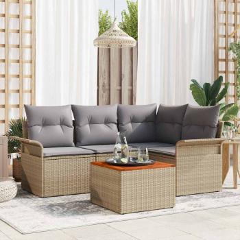 ARDEBO.de - 5-teiliges Garten-Sofa-Set mit Kissen Beige Poly-Rattan Akazie