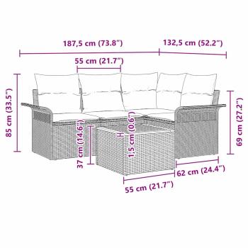 5-teiliges Garten-Sofa-Set mit Kissen Schwarz Poly-Rattan Akazie