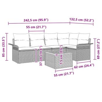 6-teiliges Garten Sofa Set mit Kissen Schwarz Poly Rattan Akazie