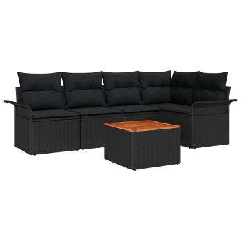 6-teiliges Garten-Sofa-Set mit Kissen Schwarz Poly Rattan Akazie