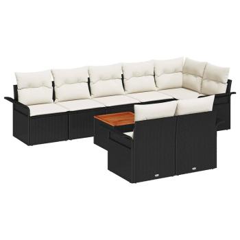 9-teiliges Garten-Sofa-Set mit Kissen Schwarz Poly Rattan