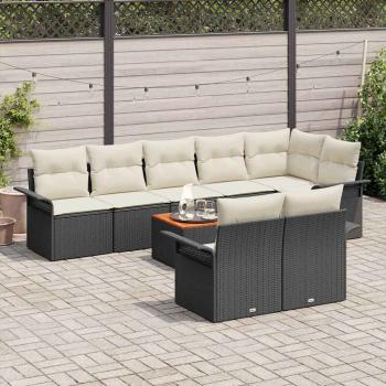 9-teiliges Garten-Sofa-Set mit Kissen Schwarz Poly Rattan