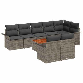 9-teiliges Garten-Sofa-Set mit Kissen Grau Poly-Rattan Akazie