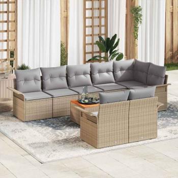ARDEBO.de - 9-teiliges Garten-Sofa-Set mit Kissen Beige Poly-Rattan Akazie