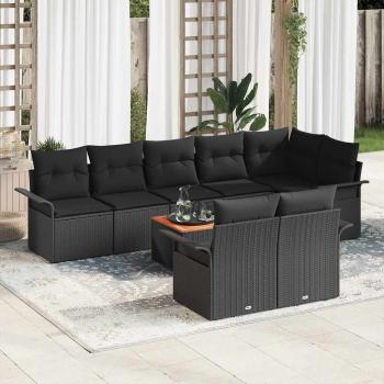 ARDEBO.de - 9-teiliges Garten-Sofa-Set mit Kissen Schwarz Poly-Rattan Akazie