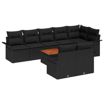 9-teiliges Garten-Sofa-Set mit Kissen Schwarz Poly-Rattan Akazie