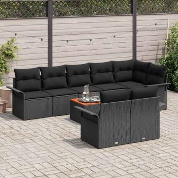 9-teiliges Garten-Sofa-Set mit Kissen Schwarz Poly-Rattan Akazie