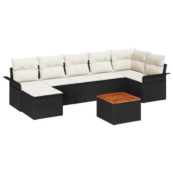 8-teiliges Garten-Sofa-Set mit Kissen Schwarz Poly Rattan Akazie