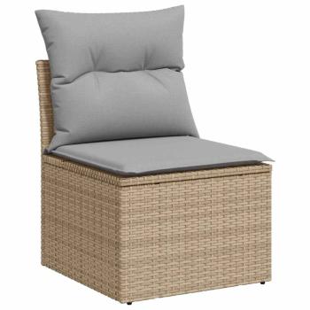 8-teiliges Garten Sofa Set mit Kissen Beige Poly Rattan Akazie