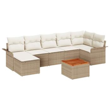 ARDEBO.de - 8-teiliges Garten-Sofa-Set mit Kissen Beige Poly-Rattan Akazie
