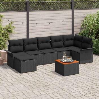 ARDEBO.de - 8-teiliges Garten-Sofaset mit Kissen Schwarz Poly-Rattan Akazie