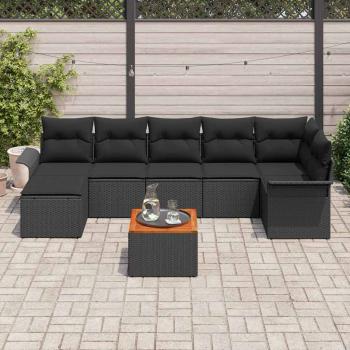 8-teiliges Garten-Sofaset mit Kissen Schwarz Poly-Rattan Akazie
