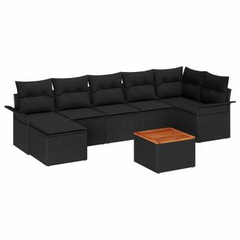 8-teiliges Garten-Sofaset mit Kissen Schwarz Poly-Rattan Akazie