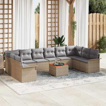 ARDEBO.de - Garten Sofa Set mit Kissen Beige Poly Rattan Akazie
