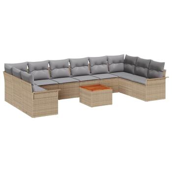 Garten Sofa Set mit Kissen Beige Poly Rattan Akazie