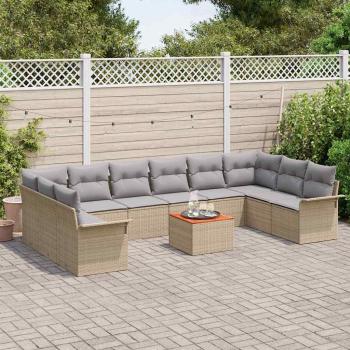 Garten Sofa Set mit Kissen Beige Poly Rattan Akazie
