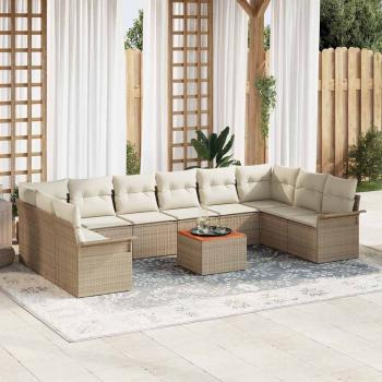 ARDEBO.de - 11-teiliges Garten Sofa Set mit Kissen Beige Poly Rattan Akazie