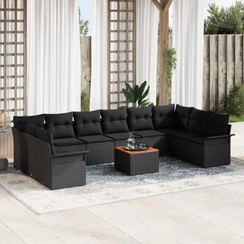 ARDEBO.de - 11-teiliges Garten Sofa Set mit Kissen Schwarz Poly Rattan Akazie