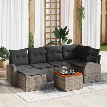ARDEBO.de - 7-teiliges Garten-Sofa-Set mit Kissen Grau Poly Rattan Akazie