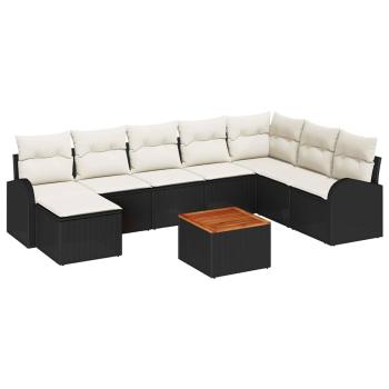 ARDEBO.de - 9-teiliges Garten-Sofa-Set mit Kissen Schwarz Poly Rattan Akazie