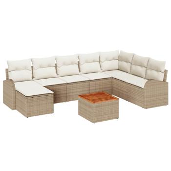 9-teiliges Garten Sofa Set mit Kissen Beiges Poly Rattan Akazie