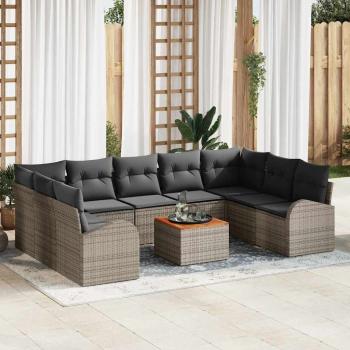 ARDEBO.de - 10-teiliges Garten Sofa Set mit Kissen Grau Poly Rattan