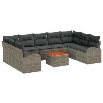 10-teiliges Garten Sofa Set mit Kissen Grau Poly Rattan