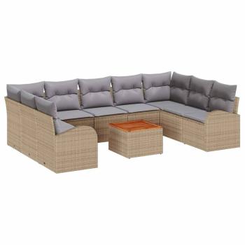 ARDEBO.de - 10-teiliges Garten Sofa Set mit Kissen Beige Poly Rattan Akazie