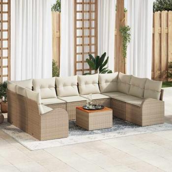 ARDEBO.de - 10-teiliges Garten Sofa Set mit Kissen Beige Poly Rattan Akazienholz