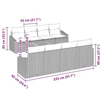 9-teiliges Garten Sofa Set mit Kissen Schwarz Poly Rattan Akazie